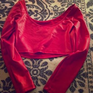 Red pleather crop top